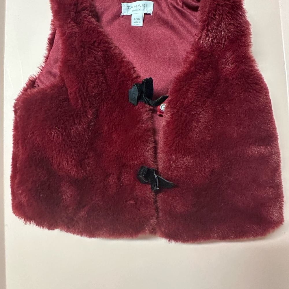 Tahari Kids Plush Faux Fur Vest in Deep Burgundy